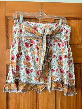 Rachel Zoe Cream Floral Tie-Waist Skirt with Pink & Orange Blooms